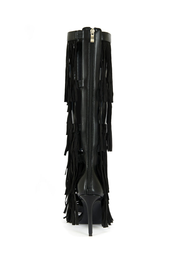 AMADEO-BLACK FRINGE GLADIATOR SANDAL BOOT