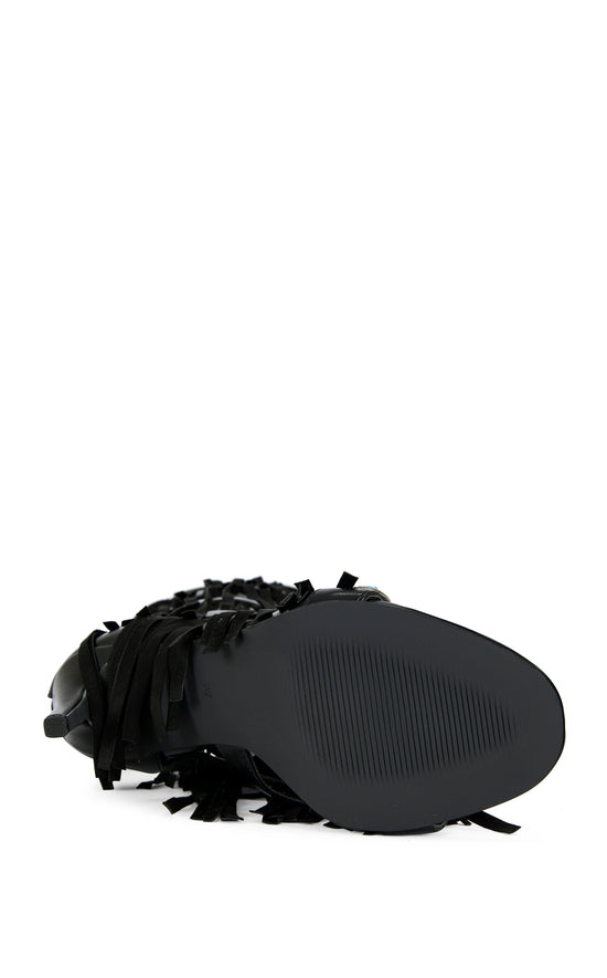AMADEO-BLACK FRINGE GLADIATOR SANDAL BOOT