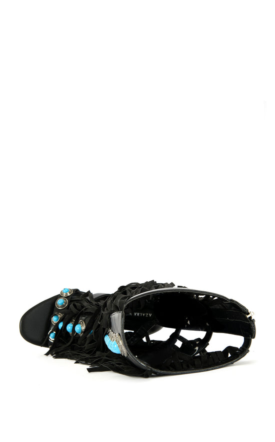 AMADEO-BLACK FRINGE GLADIATOR SANDAL BOOT