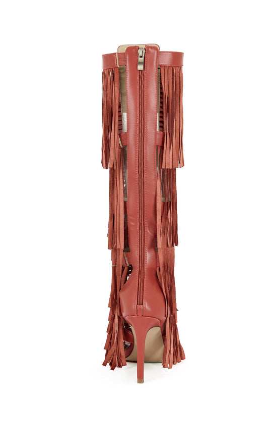 AMADEO-RED FRINGE GLADIATOR SANDAL BOOT