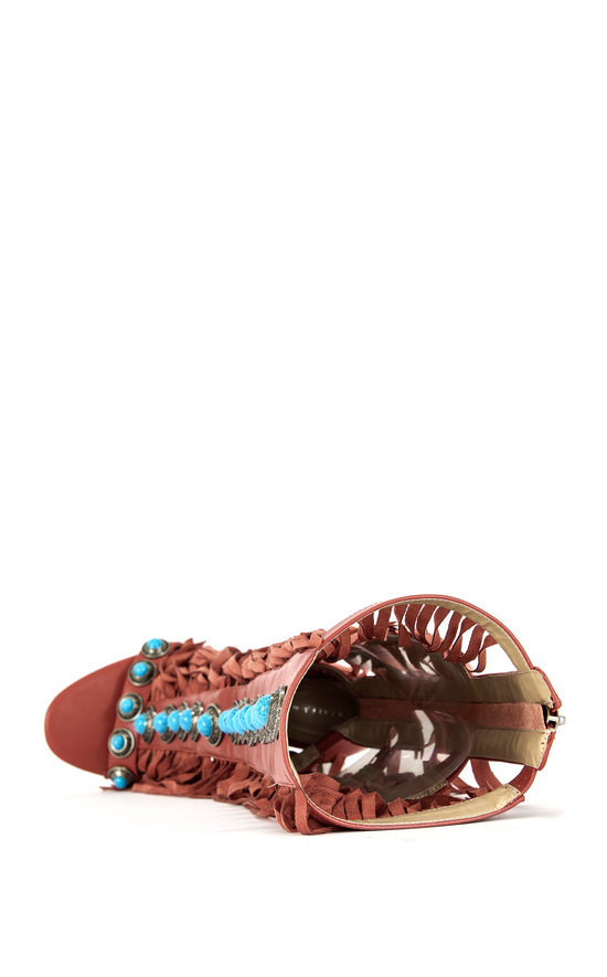 AMADEO-RED FRINGE GLADIATOR SANDAL BOOT