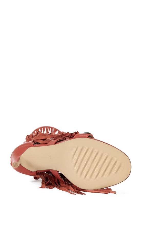 AMADEO-RED FRINGE GLADIATOR SANDAL BOOT
