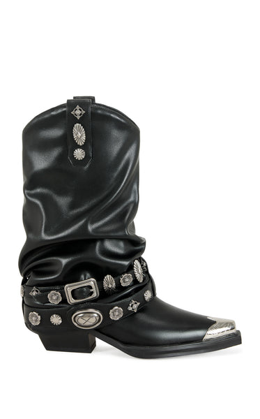 洋楽 Black Butta AZALEA WANG KATRICE BLACK STILETTO WESTERN FRINGE CHAP BOOT – AKIRA