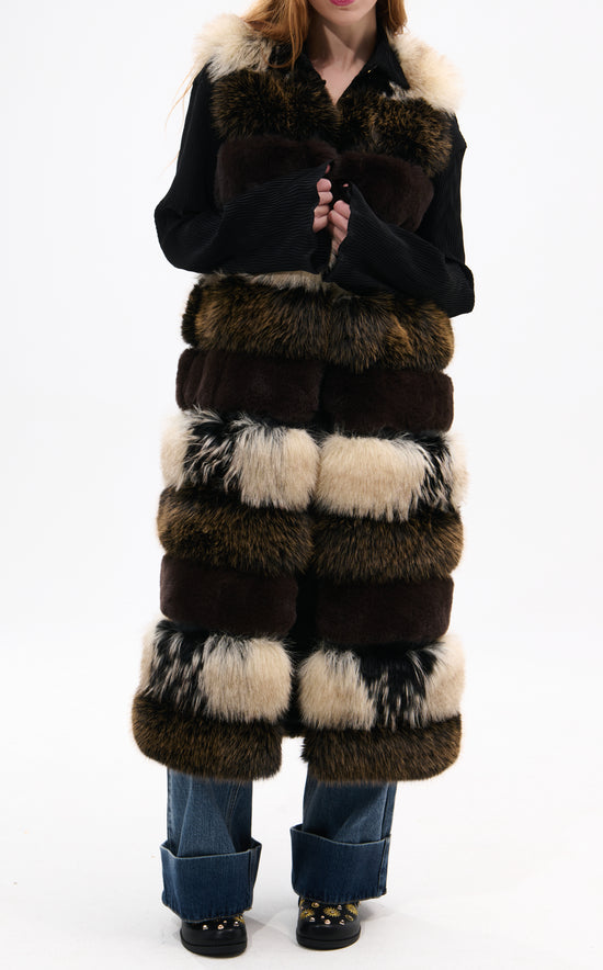 ASPEN-BROWNMULTI LONG FAUX FUR VEST