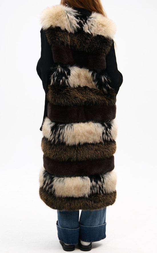ASPEN-BROWNMULTI LONG FAUX FUR VEST