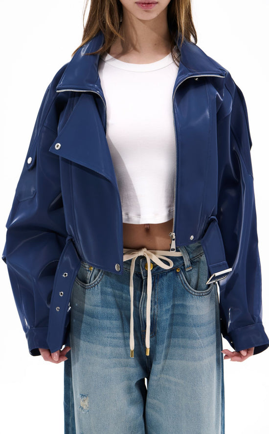BABZ-BLUE LIQUID LUXE MOTO JACKET