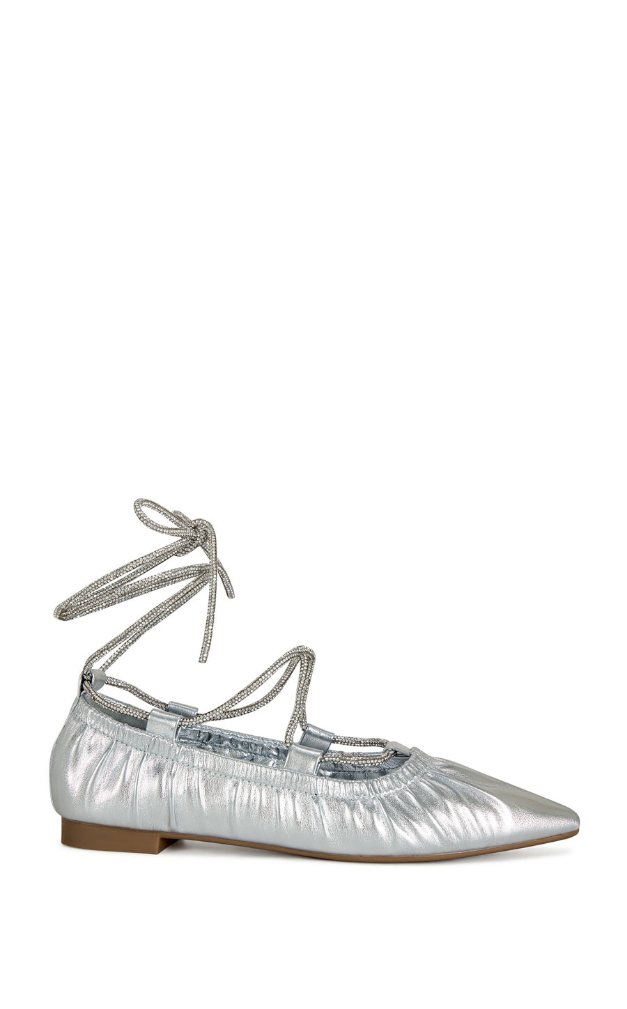 BENICIO-SILVER CRYSTAL WRAP POINTED TOE BALLET FLAT