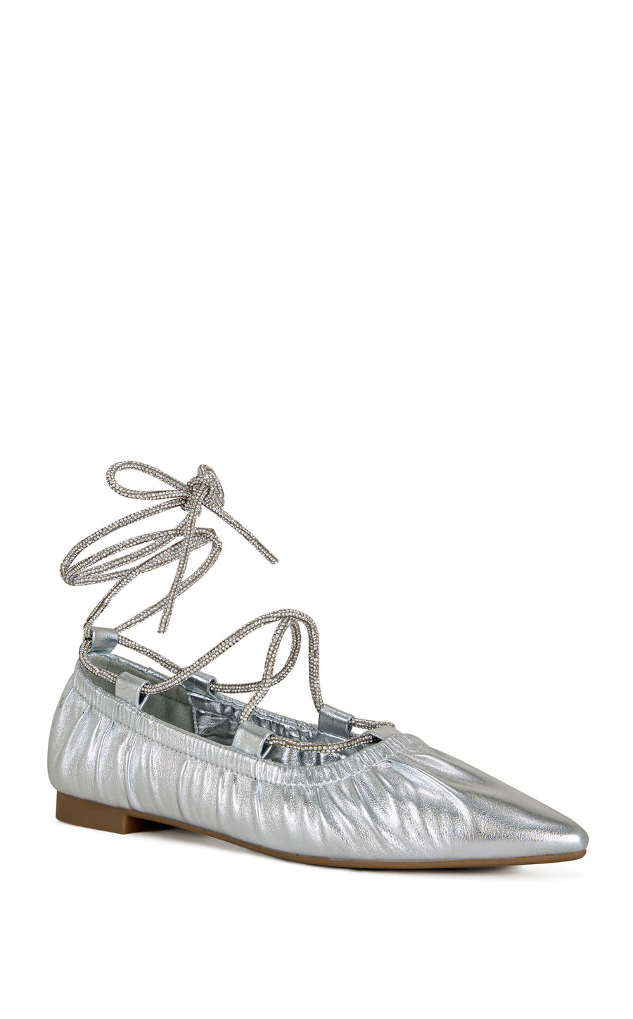 BENICIO-SILVER CRYSTAL WRAP POINTED TOE BALLET FLAT