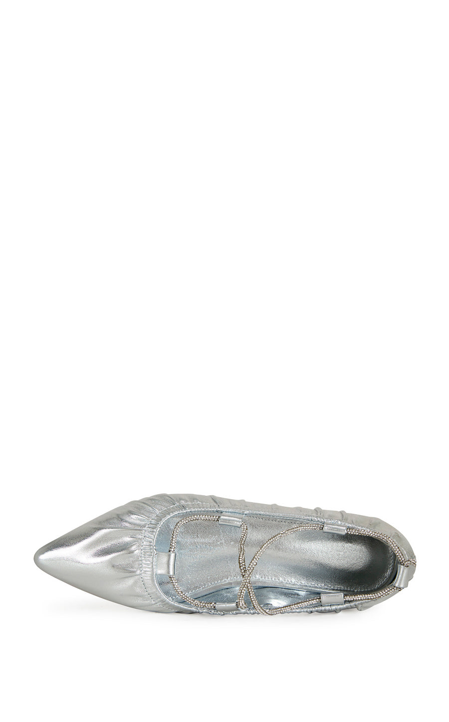 BENICIO-SILVER CRYSTAL WRAP POINTED TOE BALLET FLAT