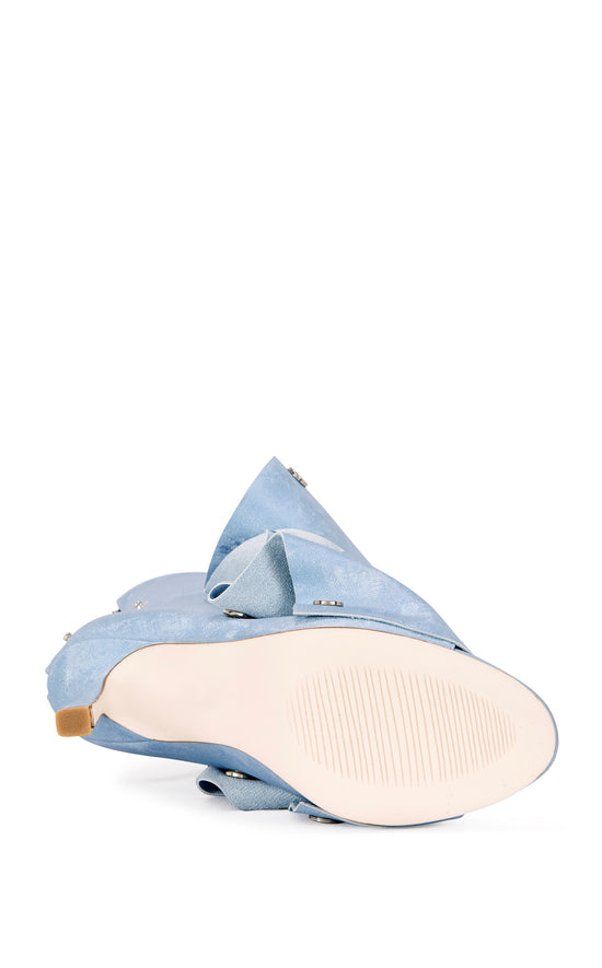 BIRDSONG-DENIM LIQUID LUXE PEEP TOE STILETTO BOOTIE