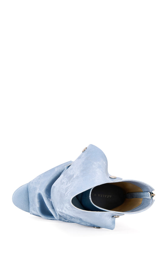 BIRDSONG-DENIM LIQUID LUXE PEEP TOE STILETTO BOOTIE