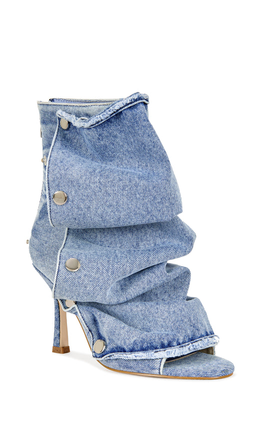 BIRDSONG-LTDENIM PEEP TOE STILETTO BOOTIE