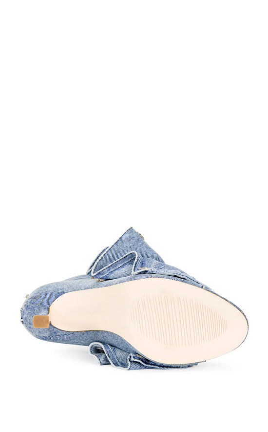 BIRDSONG-LTDENIM PEEP TOE STILETTO BOOTIE