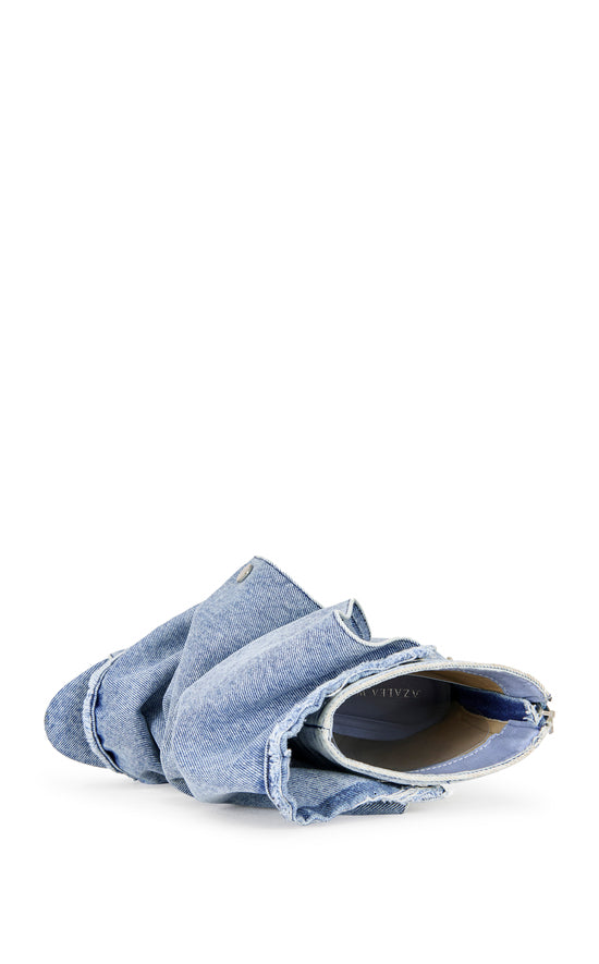 BIRDSONG-LTDENIM PEEP TOE STILETTO BOOTIE