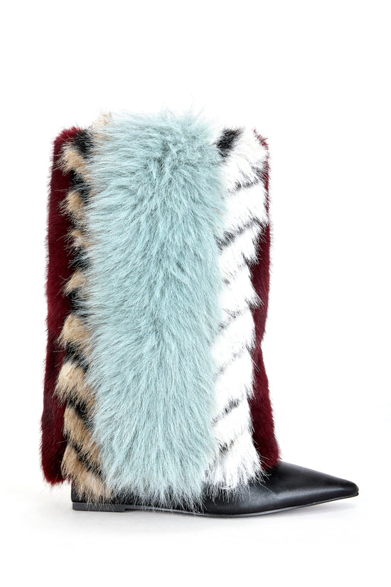 BRIASH-BLUEMULTI FAUX FUR WEDGE BOOTIE