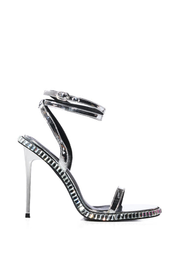 black strappy stiletto heel strappy sandals with open toe and rhinestone detail