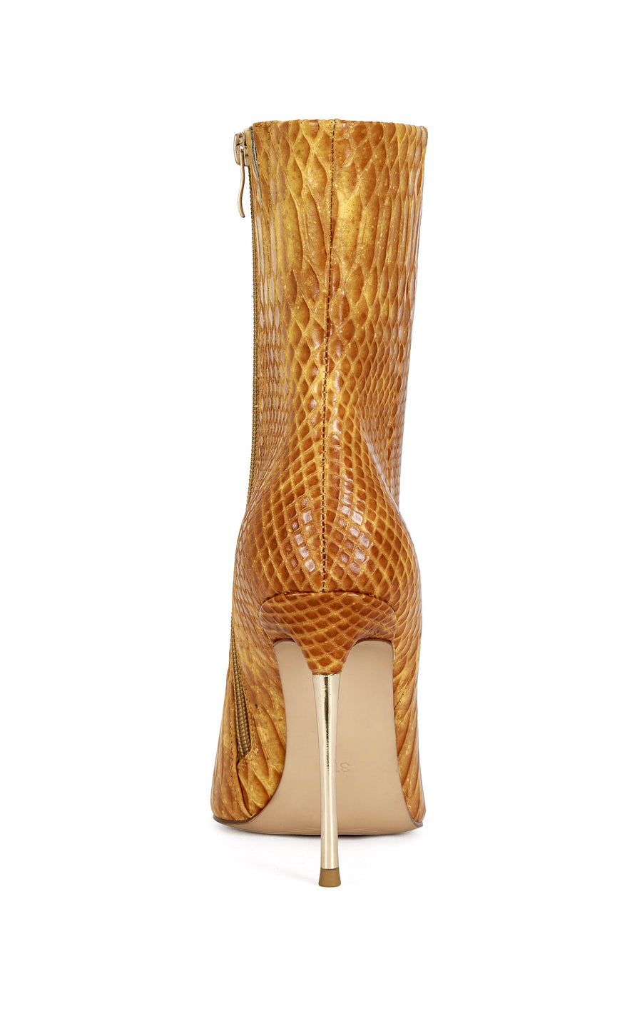 orange  faux snake skin statement stiletto bootie with a silver pointed toe and a pointed toe silhouette