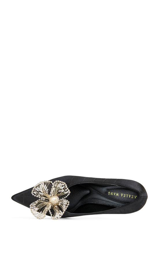 CARMENZA-BLACK FLORAL STILETTO PUMP
