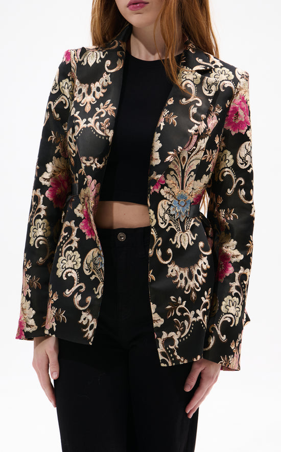 CASHA-BLACKMULTI BROCADE BLAZER JACKET