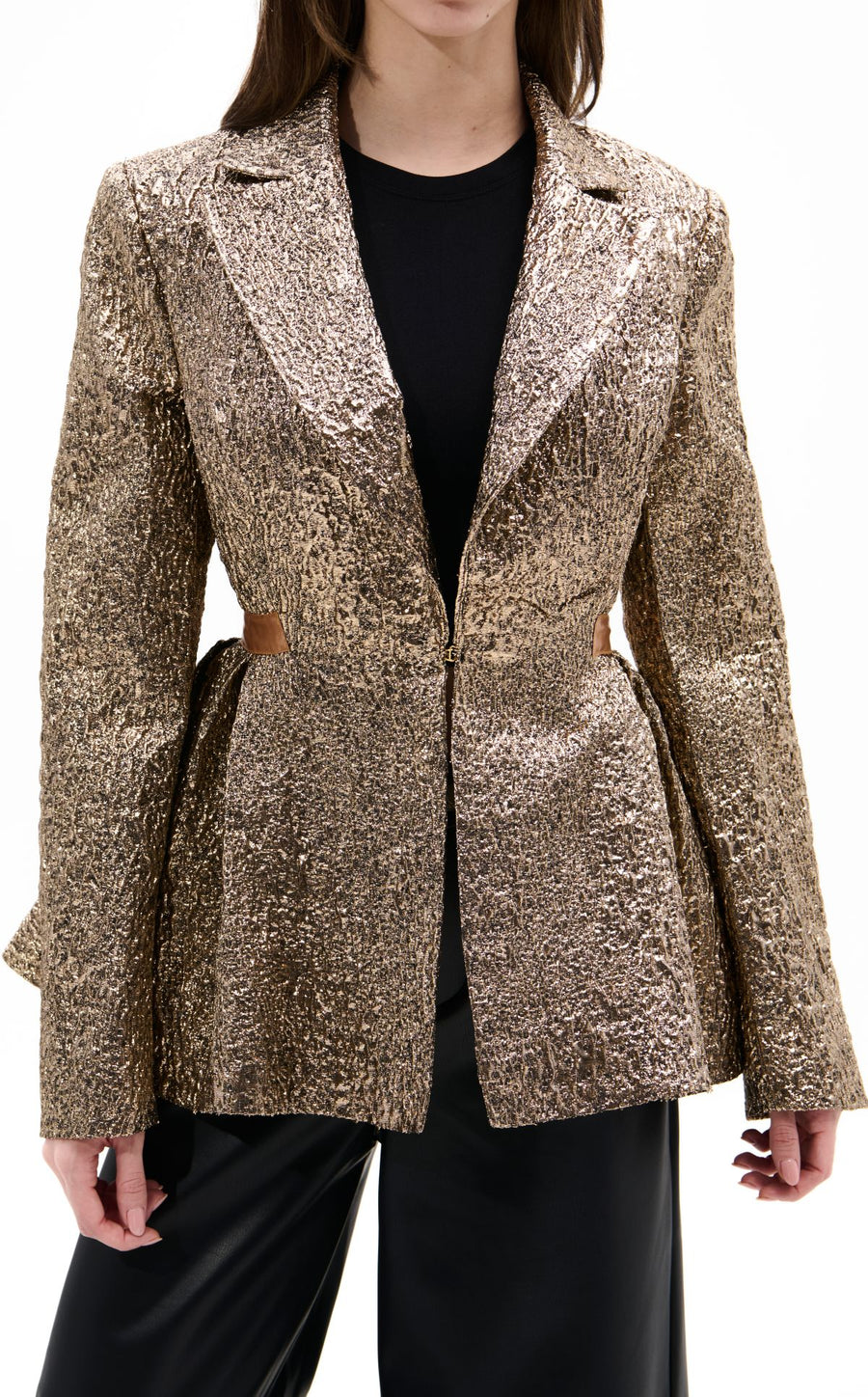 CASHA-BRONZE JACQUARD PEPLUM BLAZER