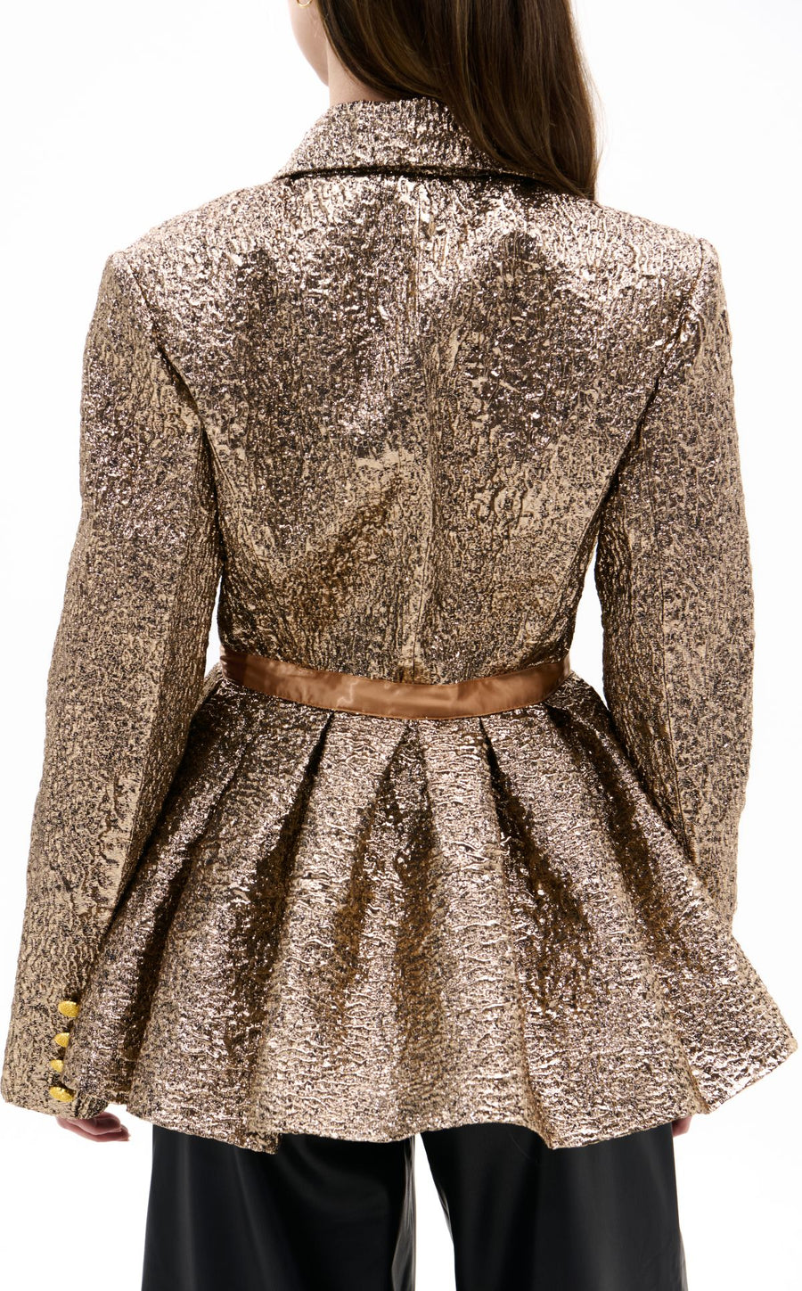 CASHA-BRONZE JACQUARD PEPLUM BLAZER