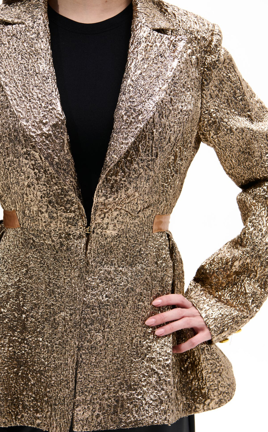 CASHA-BRONZE JACQUARD PEPLUM BLAZER