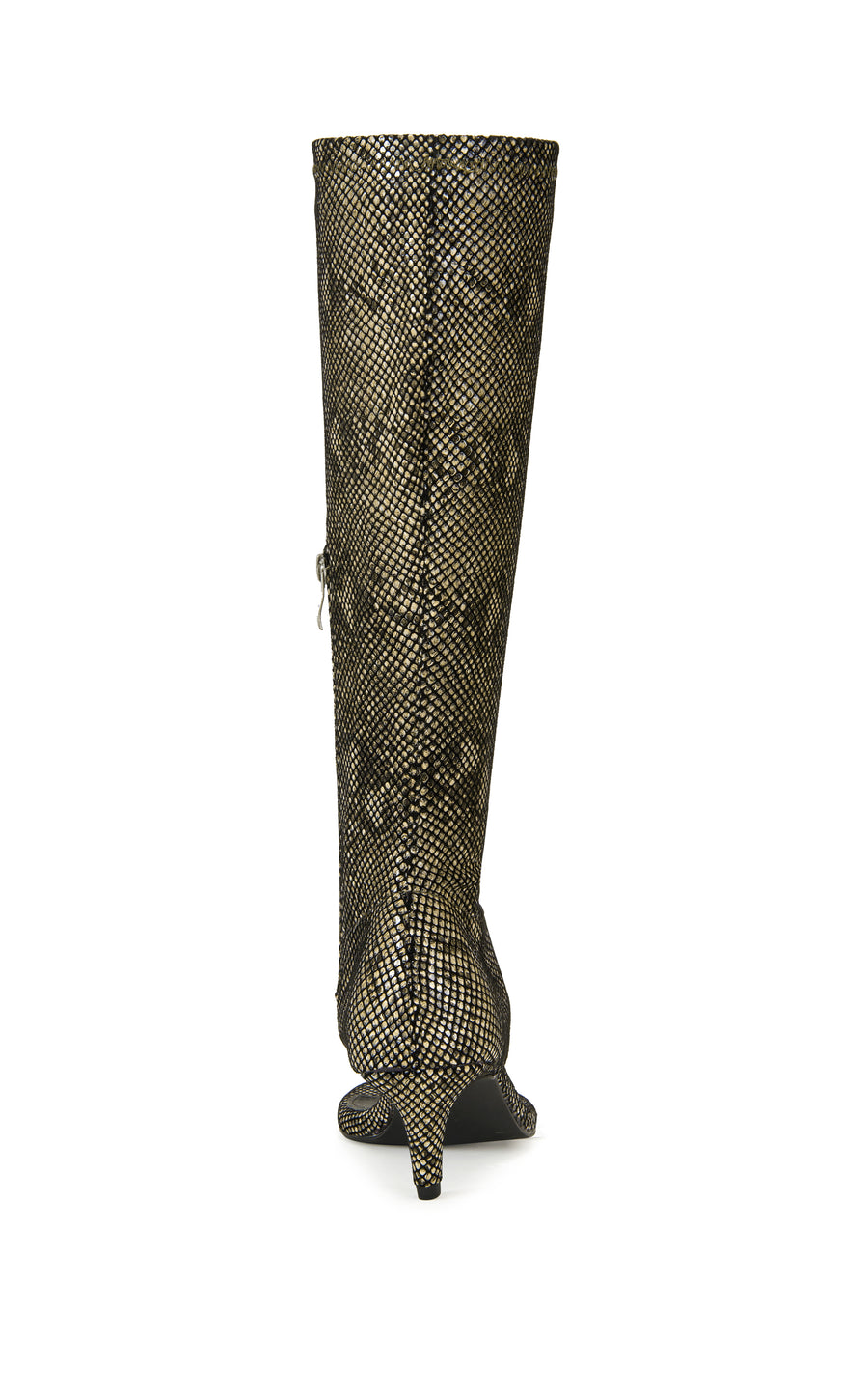 Snake print statement heels with an open toe and a crystal embellished leopard print shaft