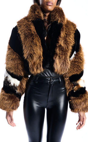 CHIARA-BROWN FAUX FUR OUTERWEAR | AZALEA WANG