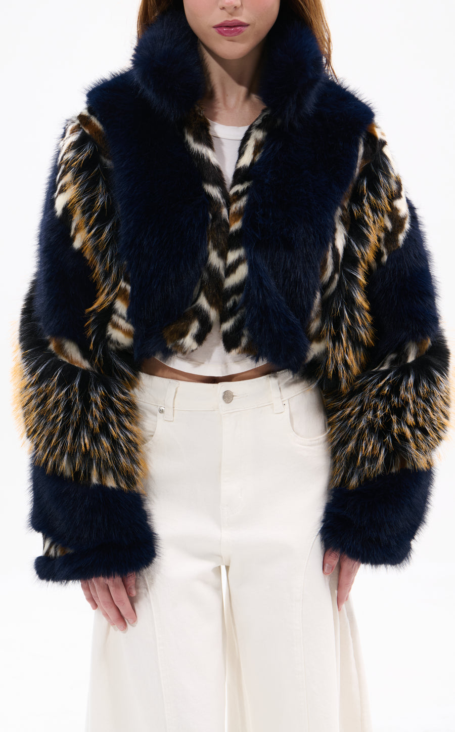 CHIARA-NAVY FAUX FUR JACKET