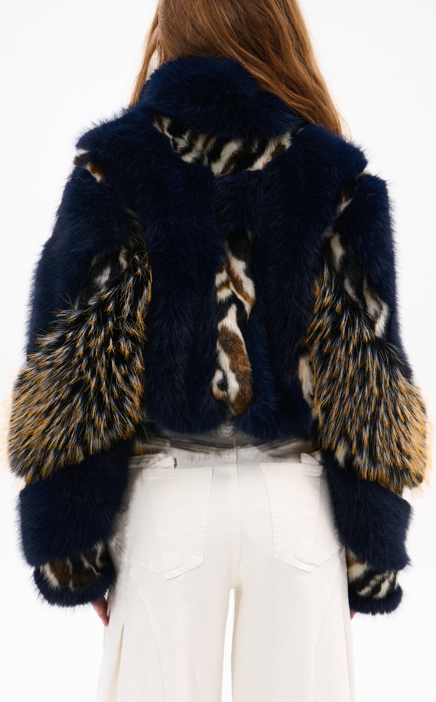 CHIARA-NAVY FAUX FUR JACKET