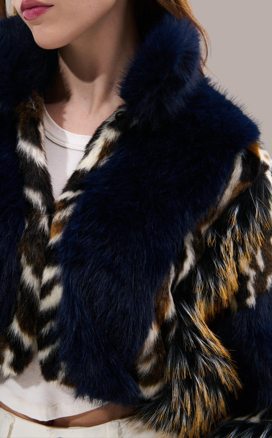 CHIARA-NAVY CROPPED FAUX FUR JACKET