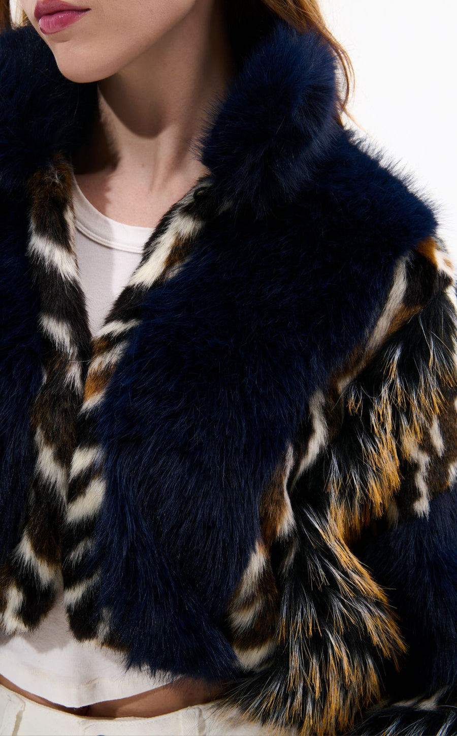 CHIARA-NAVY FAUX FUR JACKET