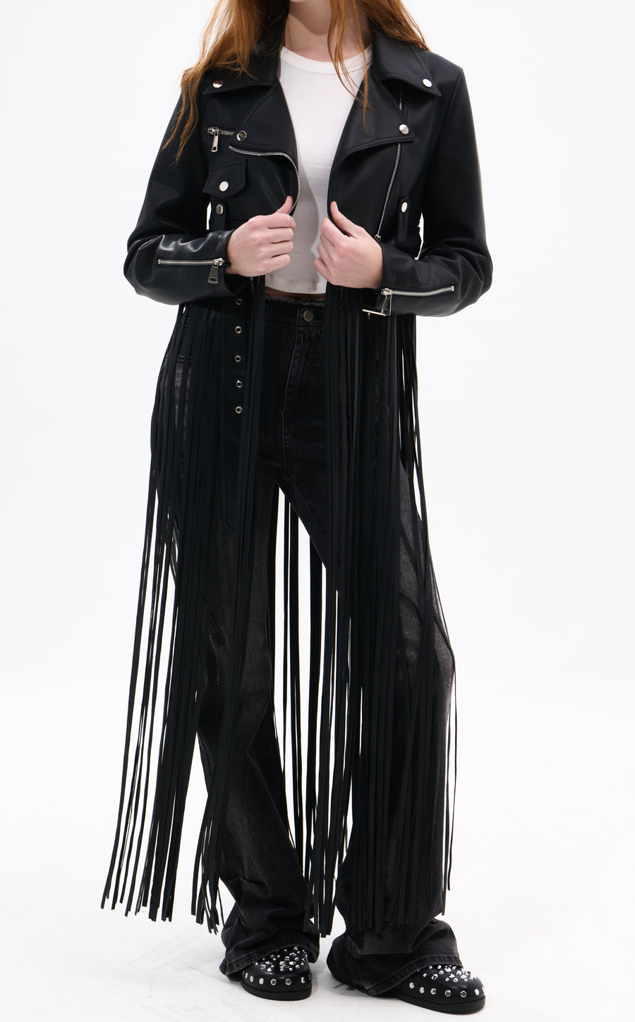 CHAQUETA MOTO CON FLECOS NEGRA COOP