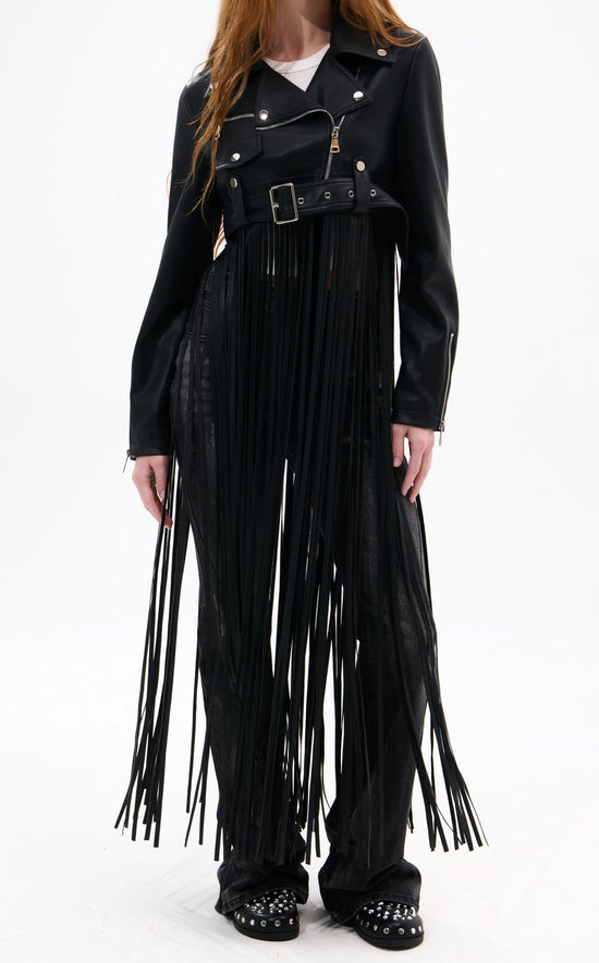 COOP-BLACK FRINGE MOTO JACKET | AZALEA WANG