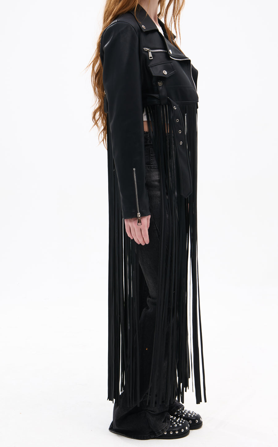 CHAQUETA MOTO CON FLECOS NEGRA COOP