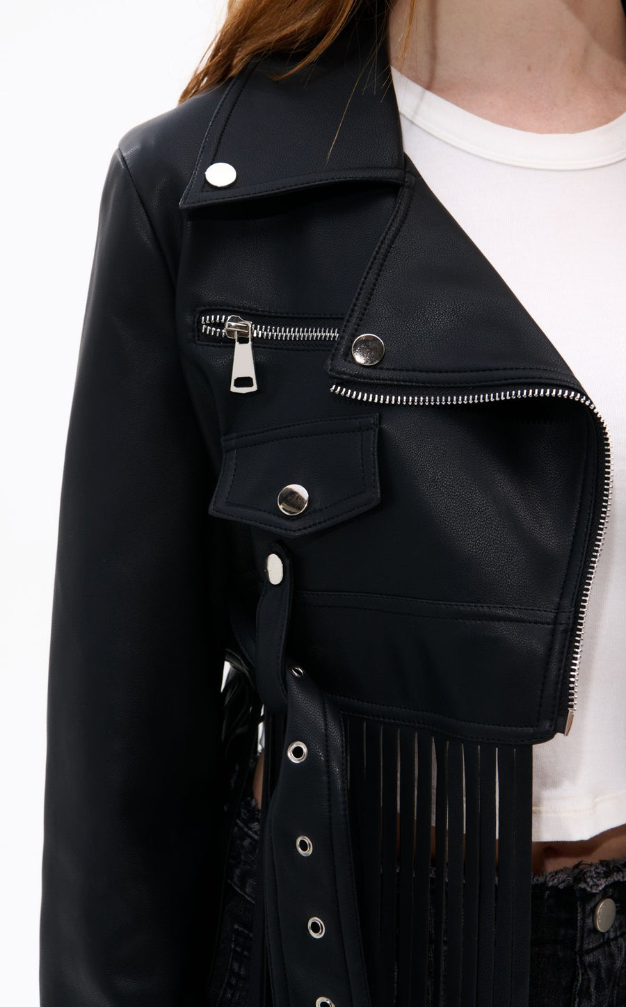 CHAQUETA MOTO CON FLECOS NEGRA COOP