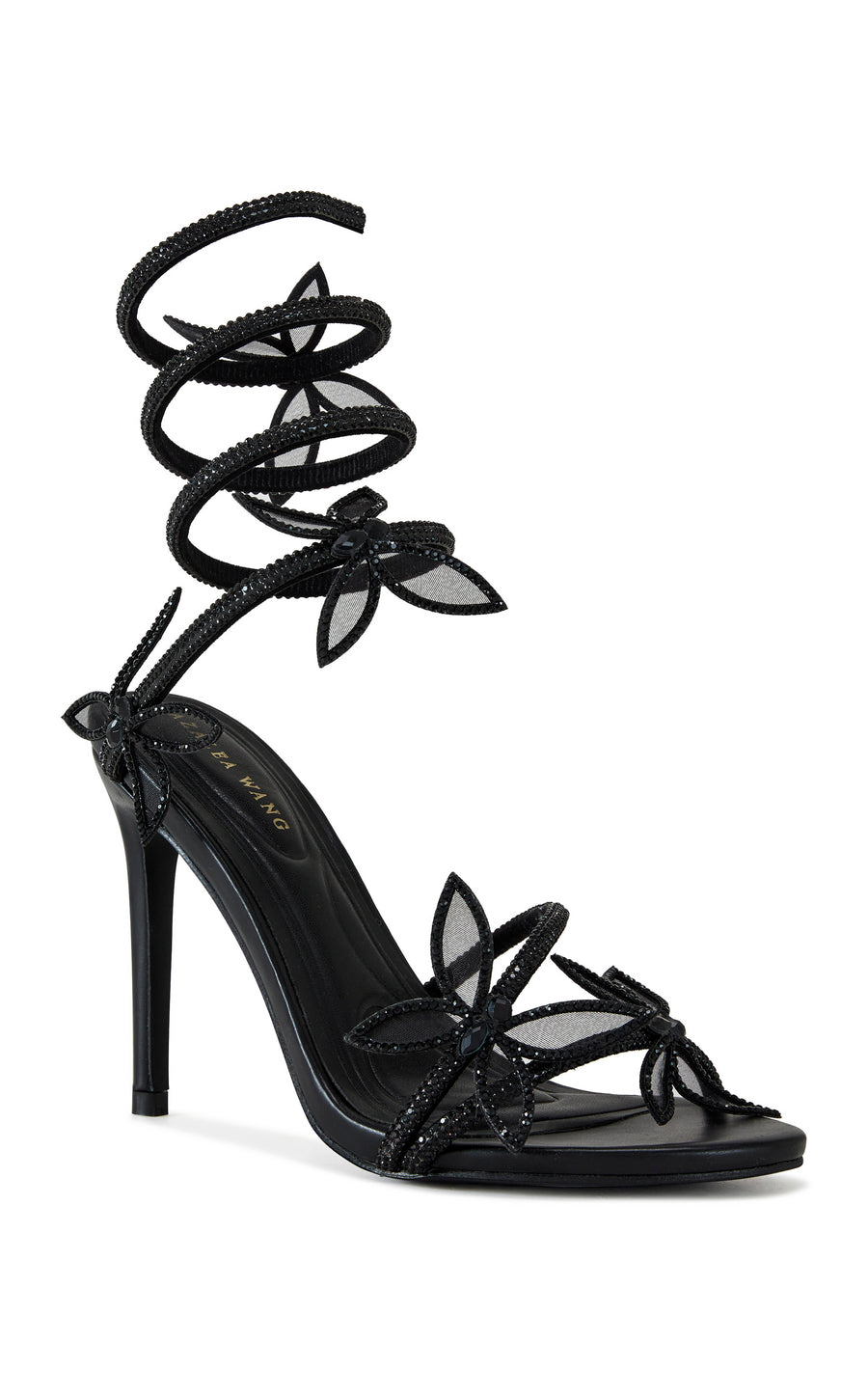 DANCY-BLACK FLOWER WRAP STILETTO SANDAL