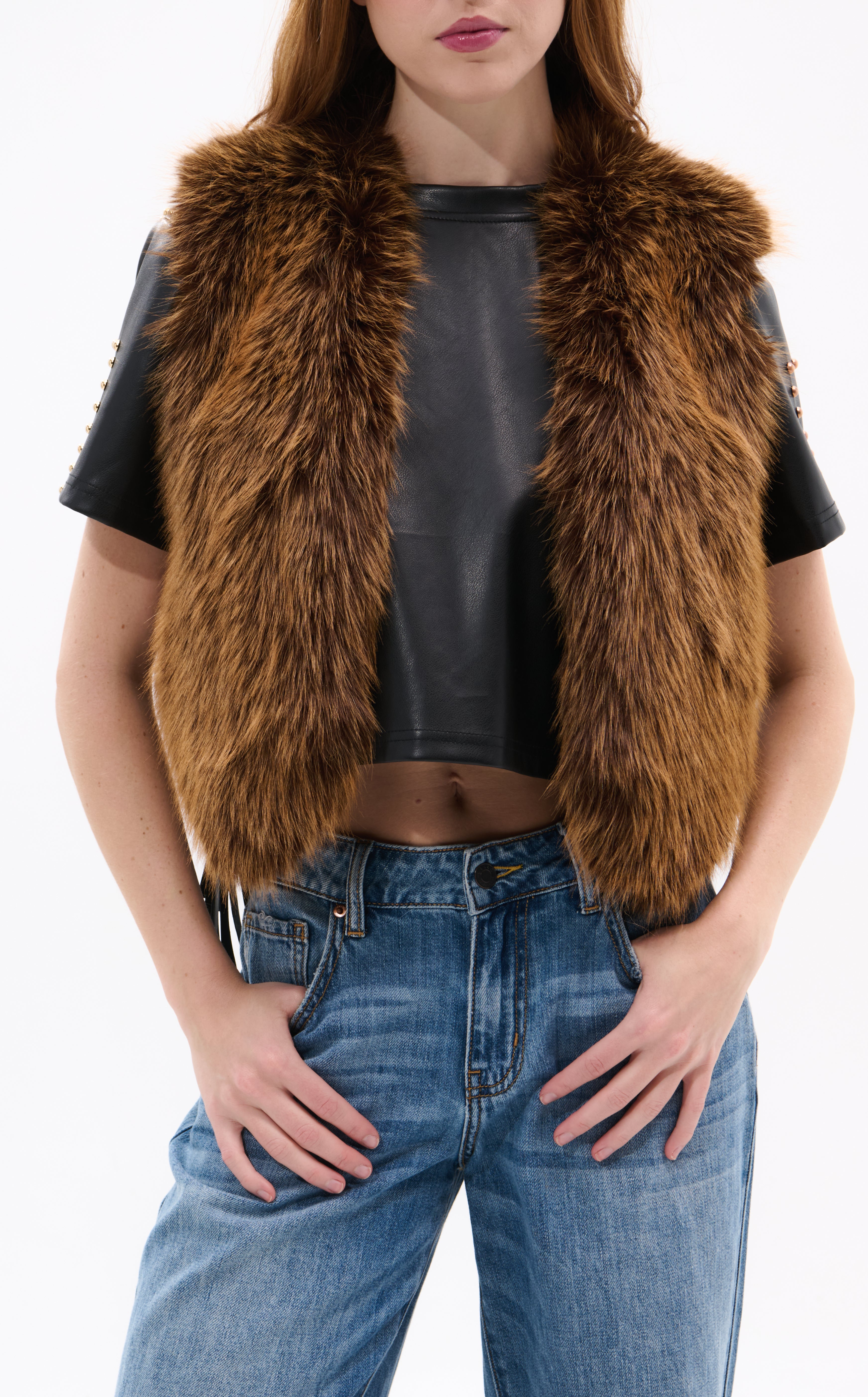 DEDRA-BROWN FAUX FUR VEST | AZALEA WANG