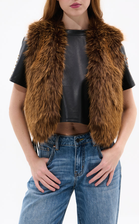 DEDRA-BROWN FAUX FUR VEST