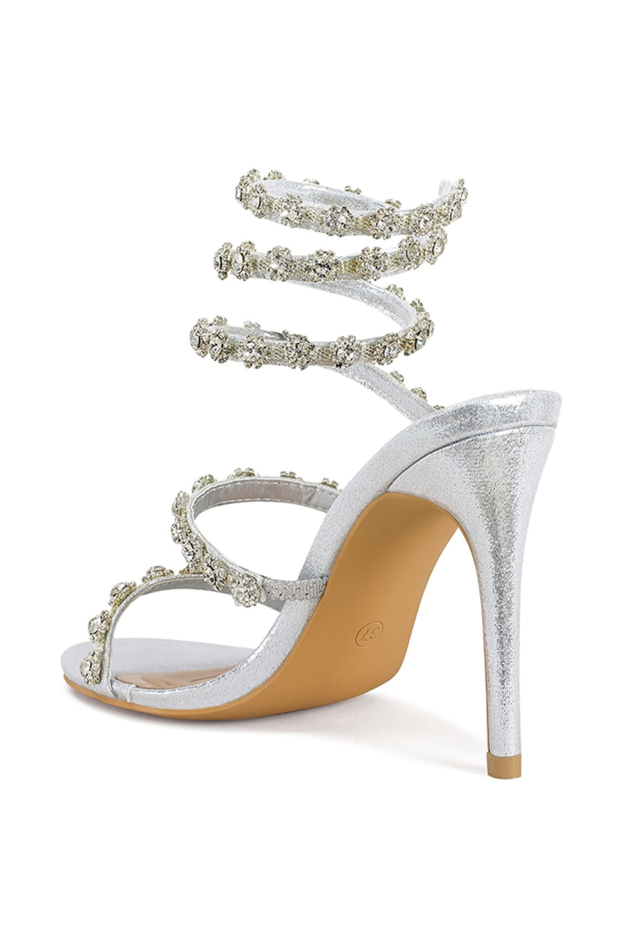 DELICACY-SILVER WRAP STILETTO SANDAL