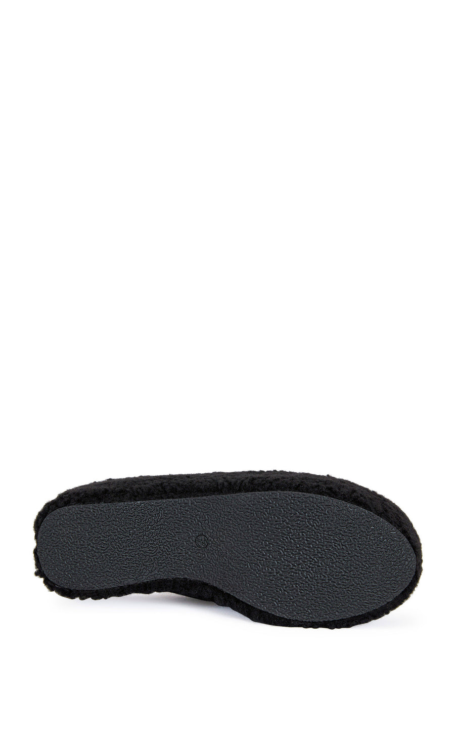 black faux sherpa slip on mule with a  curved platform sole