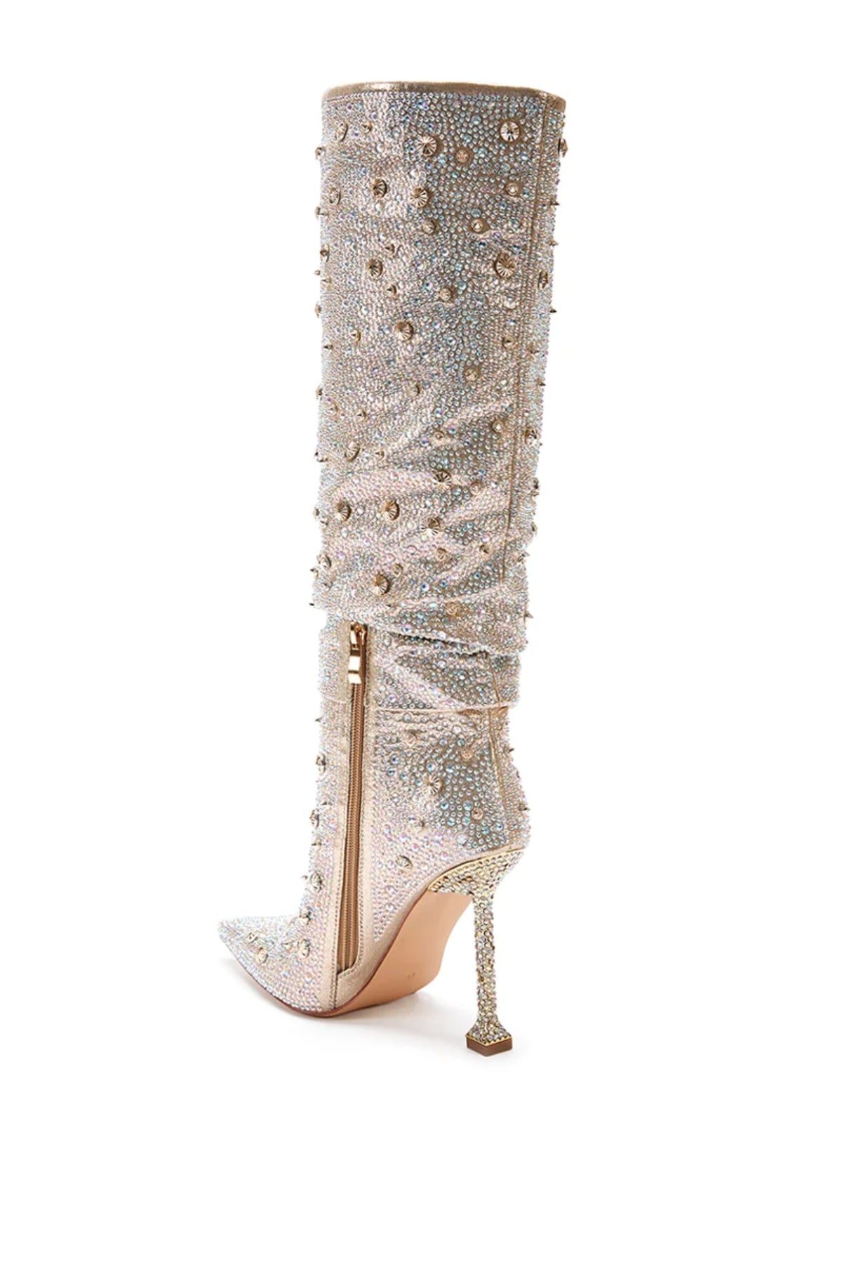 DOUGHTY-GOLD CRYSTAL KNEE-HIGH STILETTO BOOT | AZALEA WANG