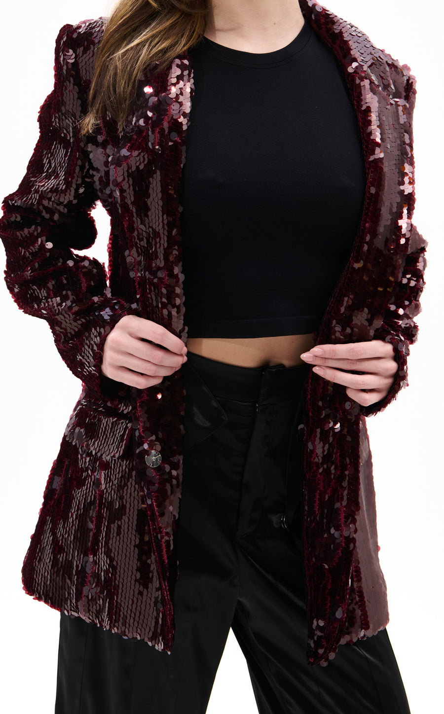 DUBAI-BURGUNDY SEQUIN BLAZER