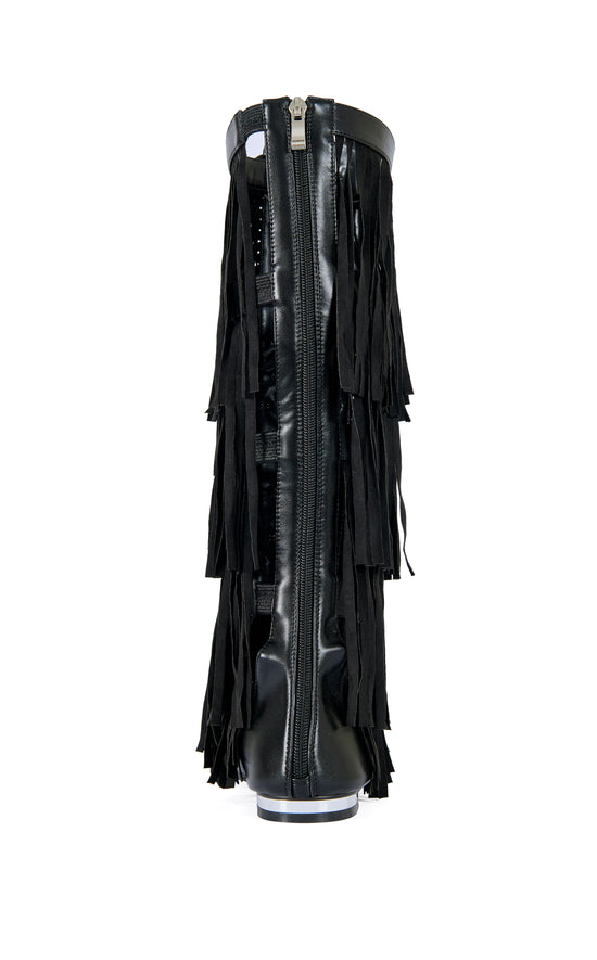 DUSTINE-BLACK FRINGE GLADIATOR FLAT SANDAL