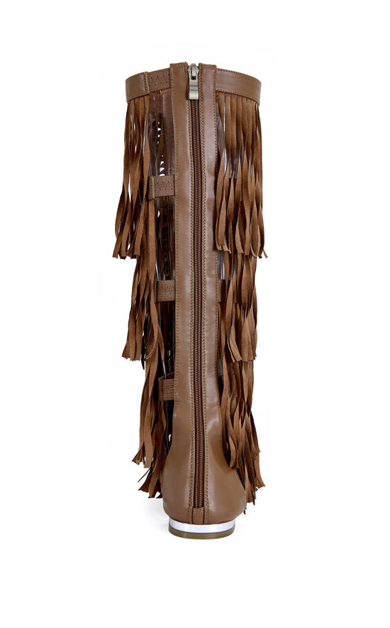 DUSTINE-BROWN FRINGE GLADIATOR FLAT SANDAL