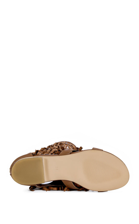 DUSTINE-BROWN FRINGE GLADIATOR FLAT SANDAL