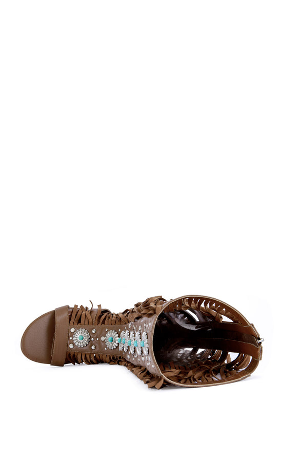 princess polly baby blue dress Azalea Wang Women's Dustine Brown Fringe Sandal Booties
