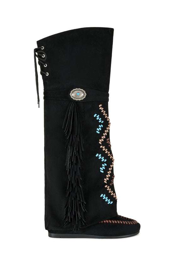EDMUND-BLACK FLAT MOCCASIN BOOT