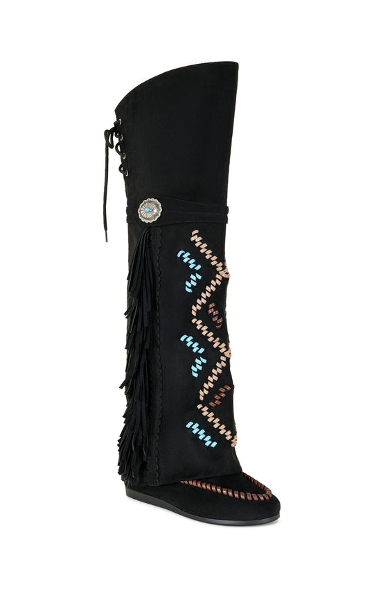 EDMUND-BLACK FLAT MOCCASIN BOOT