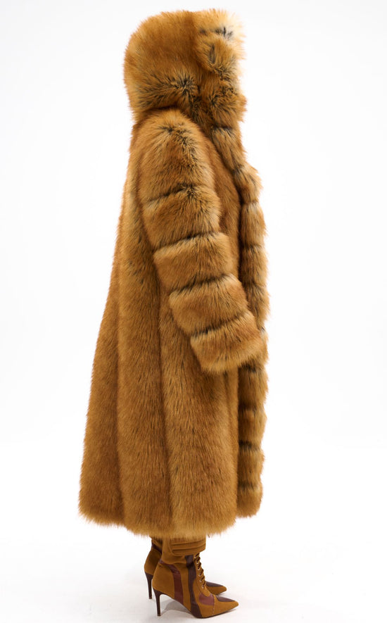 ELIZABETH-TAN FAUX FUR COAT